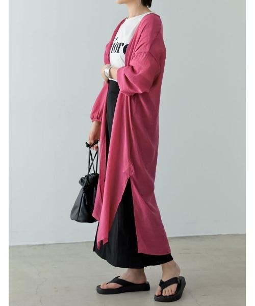 Re:EDIT（リエディ）の「[低身長サイズ有][洗濯機で洗える]ボリュームスリーブ楊柳ガウンカーディガン（カーディガン/ボレロ・レディース・アイボリー/モカ/グレイッシュベージュ/ブラウン/ピンク/ベージュ/ブルー/オレンジ/グリーン・MEDIUM/LARGE/SHORT）」の15枚目の写真