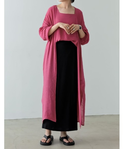 Re:EDIT（リエディ）の「[低身長サイズ有][洗濯機で洗える]ボリュームスリーブ楊柳ガウンカーディガン（カーディガン/ボレロ・レディース・アイボリー/モカ/グレイッシュベージュ/ブラウン/ピンク/ベージュ/ブルー/オレンジ/グリーン・MEDIUM/LARGE/SHORT）」の13枚目の写真