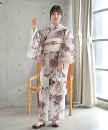 浴衣✴︎菊づくし utatane（ウタタネ）の「浴衣3点セット 綿麻 茶色ぼかしの菊