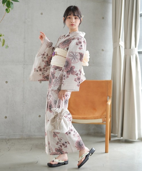 utatane（ウタタネ）の「浴衣3点セット 綿麻 茶色ぼかしの菊