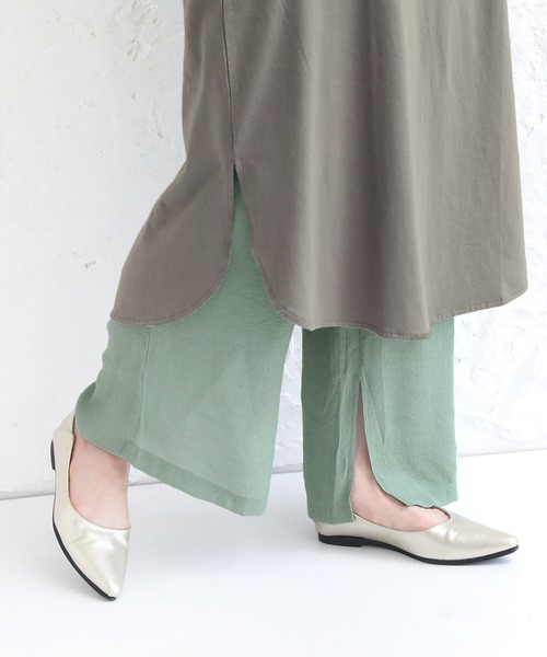 osharewalker（オシャレウォーカー）の「【廃盤】『ストレートワイドゆるひらスラブパンツ』（その他パンツ・レディース・ブラック/パープル/ピンク/ミント/モカ/グレイッシュブルー・1/2）」の4枚目の写真