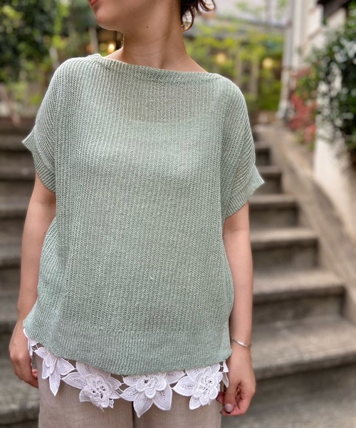 BEARDSLEY（ビアズリー）の「裾レースリネンニット（ニット/セーター・レディース・ライトグレー/ライトグリーン・FREE）」の4枚目の写真