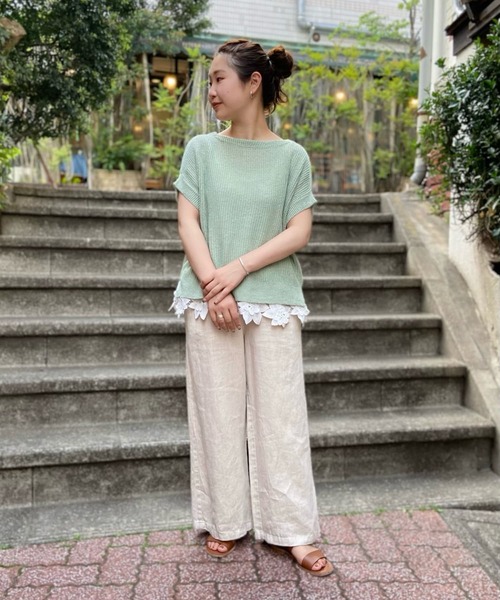 BEARDSLEY（ビアズリー）の「裾レースリネンニット（ニット/セーター・レディース・ライトグレー/ライトグリーン・FREE）」の5枚目の写真