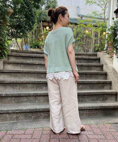 BEARDSLEY（ビアズリー）の「裾レースリネンニット（ニット/セーター・レディース・ライトグレー/ライトグリーン・FREE）」の6枚目の写真