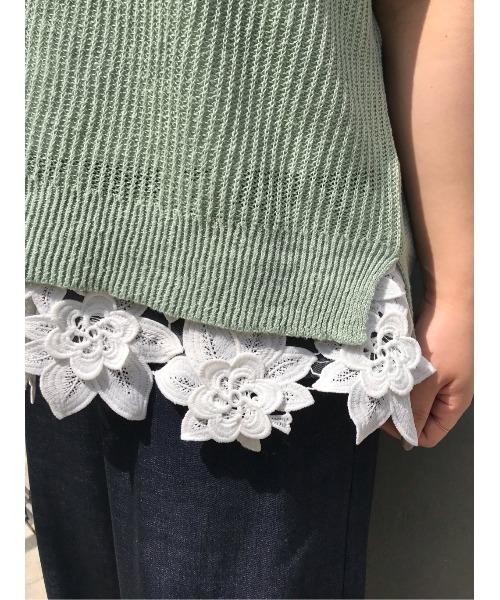 BEARDSLEY（ビアズリー）の「裾レースリネンニット（ニット/セーター・レディース・ライトグレー/ライトグリーン・FREE）」の7枚目の写真