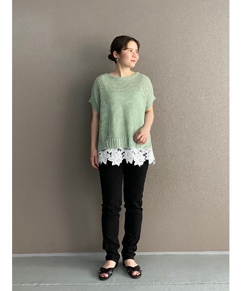 BEARDSLEY（ビアズリー）の「裾レースリネンニット（ニット/セーター・レディース・ライトグレー/ライトグリーン・FREE）」の10枚目の写真