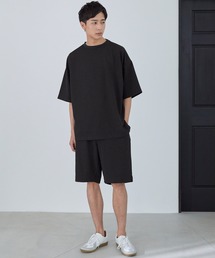 Loungewear tokyo | 【セットアップ】カットジョーゼットリラックスストレッチ ワイドモックネック半袖Tシャツ＆1タックショートパンツ ワンマイルウェア(ルームウェア/パジャマ)