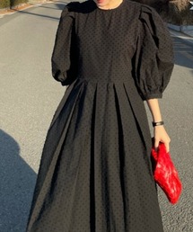 FRP | YUGA　立体ドットファブリック　ボリュームスリーブ　フレアワンピース(ワンピース)