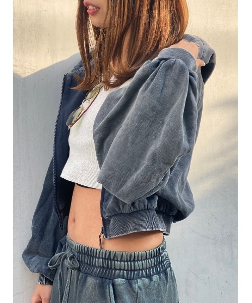 one way（ワンウェイ）の「【oneway Jeans】硫化染めZIPパーカー（パーカー・レディース・ライトブルー/ブラック/ベージュ・FREE）」の2枚目の写真