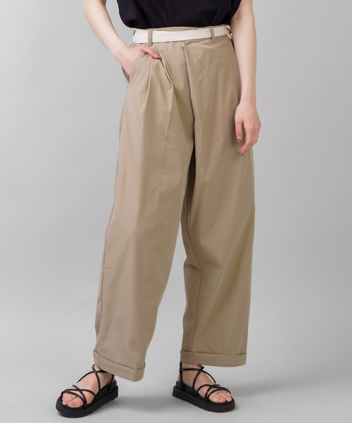 SPINNS（スピンズ）の「ツイル素材 ベルト付ラップパンツ（その他パンツ・レディース・ダークベージュ/ブラウン/ブラック/カーキ・ONESIZE）」の4枚目の写真