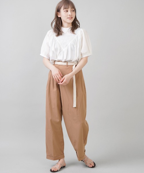 SPINNS（スピンズ）の「ツイル素材 ベルト付ラップパンツ（その他パンツ・レディース・ダークベージュ/ブラウン/ブラック/カーキ・ONESIZE）」の14枚目の写真