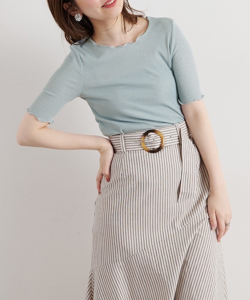 natural couture(ナチュラルクチュール)の「メローラメフライストップス(Tシャツ/カットソー・レディース・ブラック/ライトグレー/ミント/サックスブルー/ピンクベージュ・FREE)」の11枚目の写真