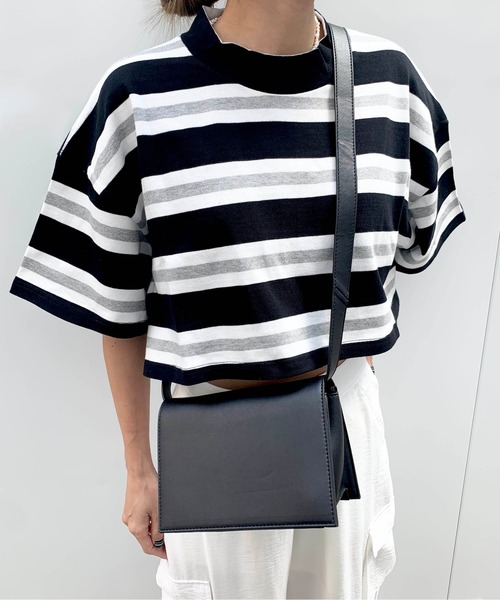 RASVOA（ラスボア）の「モックネックボーダーショートＴシャツ（Tシャツ/カットソー・レディース・ブラック/パープル/グリーン・FREE）」の6枚目の写真