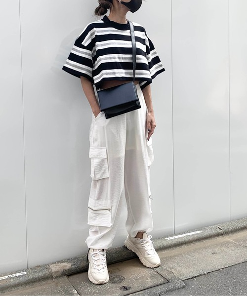 RASVOA（ラスボア）の「モックネックボーダーショートＴシャツ（Tシャツ/カットソー・レディース・ブラック/パープル/グリーン・FREE）」の7枚目の写真