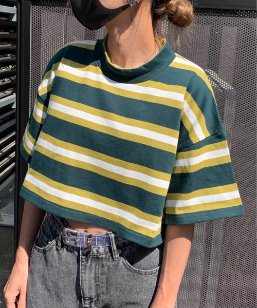 RASVOA（ラスボア）の「モックネックボーダーショートＴシャツ（Tシャツ/カットソー・レディース・ブラック/パープル/グリーン・FREE）」の9枚目の写真