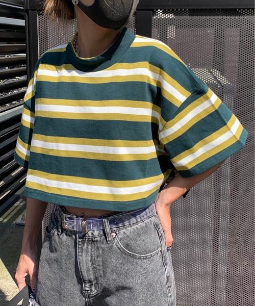 RASVOA（ラスボア）の「モックネックボーダーショートＴシャツ（Tシャツ/カットソー・レディース・ブラック/パープル/グリーン・FREE）」の10枚目の写真