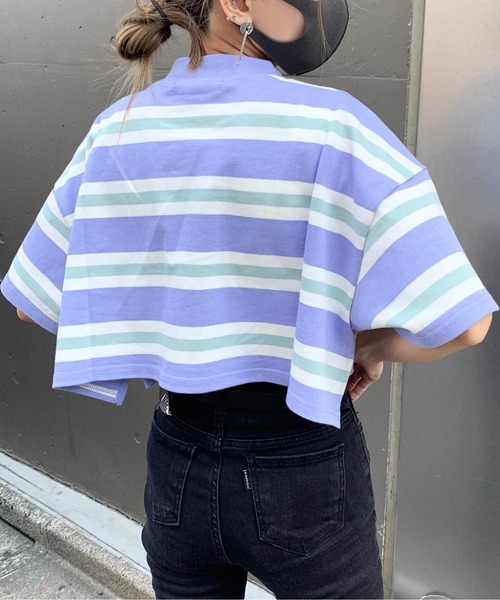 RASVOA（ラスボア）の「モックネックボーダーショートＴシャツ（Tシャツ/カットソー・レディース・ブラック/パープル/グリーン・FREE）」の15枚目の写真