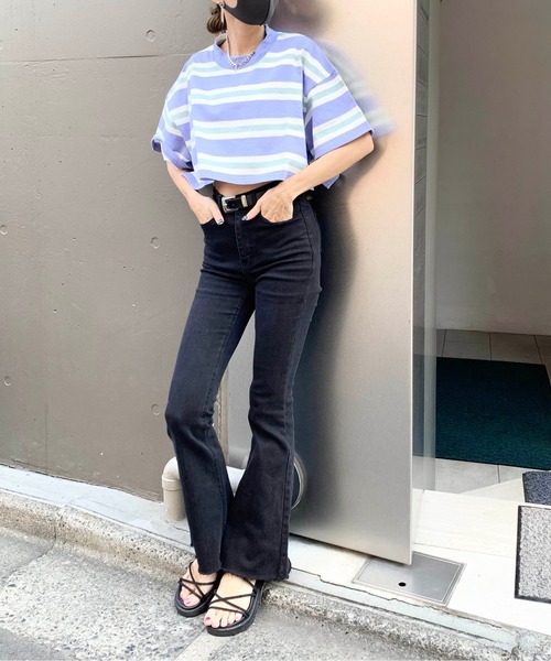 RASVOA（ラスボア）の「モックネックボーダーショートＴシャツ（Tシャツ/カットソー・レディース・ブラック/パープル/グリーン・FREE）」の16枚目の写真