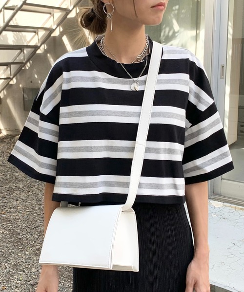 RASVOA（ラスボア）の「モックネックボーダーショートＴシャツ（Tシャツ/カットソー・レディース・ブラック/パープル/グリーン・FREE）」の17枚目の写真