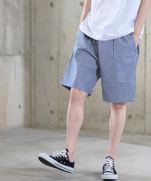 JOHN'S CLOSET（ジョンズクローゼット）の「【i】ヒッコリーシェフショーツ（その他パンツ・メンズ・ベージュ系その他/ブラック×ホワイト/ネイビー×ホワイト・MEDIUM/X-LARGE/SMALL/LARGE）」の3枚目の写真