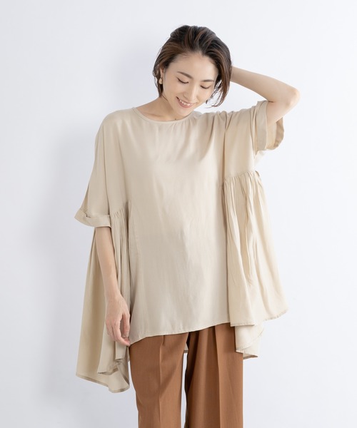 KATHARINE ROSS（キャサリンロス）の「【KATHARINE ROSS】ラウンドスリットギャザーチュニック（チュニック・レディース・チャコールグレー/アイボリー/ライトブラウン・MEDIUM）」の2枚目の写真