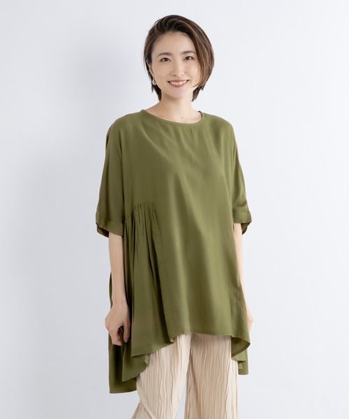 KATHARINE ROSS（キャサリンロス）の「【KATHARINE ROSS】ラウンドスリットギャザーチュニック（チュニック・レディース・チャコールグレー/アイボリー/ライトブラウン・MEDIUM）」の9枚目の写真