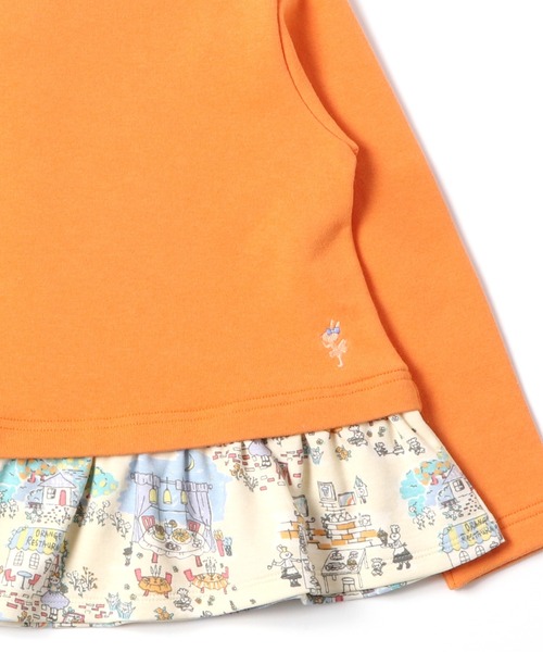 KP（ケーピー）の「【日本製】mimiちゃんレストランプリントとミニ裏毛のレイヤード風長袖チュニック(100-130cm)（スウェット・キッズ・オレンジ/ブルー・110cm/120cm/130cm/100cm）」の6枚目の写真