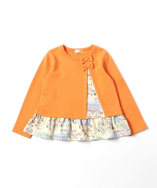 KP（ケーピー）の「【日本製】mimiちゃんレストランプリントとミニ裏毛のレイヤード風長袖チュニック(100-130cm)（スウェット・キッズ・オレンジ/ブルー・110cm/120cm/130cm/100cm）」の3枚目の写真