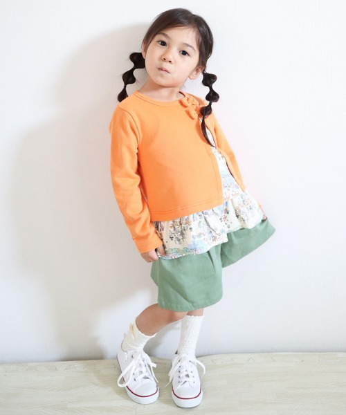 KP（ケーピー）の「【日本製】mimiちゃんレストランプリントとミニ裏毛のレイヤード風長袖チュニック(100-130cm)（スウェット・キッズ・オレンジ/ブルー・110cm/120cm/130cm/100cm）」の9枚目の写真