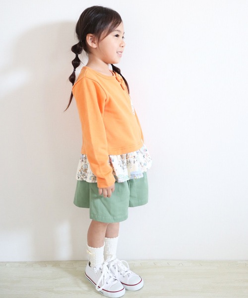 KP（ケーピー）の「【日本製】mimiちゃんレストランプリントとミニ裏毛のレイヤード風長袖チュニック(100-130cm)（スウェット・キッズ・オレンジ/ブルー・110cm/120cm/130cm/100cm）」の10枚目の写真