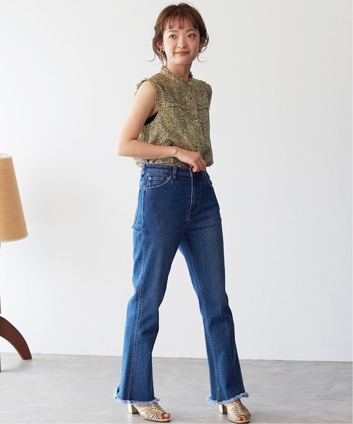 SLOBE IENA（スローブイエナ）の「プリムラフラワープリントショートスリーブブラウス【手洗い可能】◆（シャツ/ブラウス・レディース・イエロー/サックスブルー・FREE）」の6枚目の写真