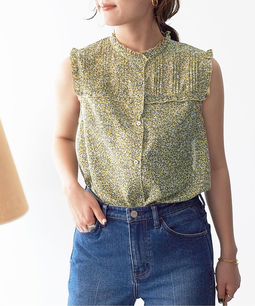 SLOBE IENA（スローブイエナ）の「プリムラフラワープリントショートスリーブブラウス【手洗い可能】◆（シャツ/ブラウス・レディース・イエロー/サックスブルー・FREE）」の20枚目の写真