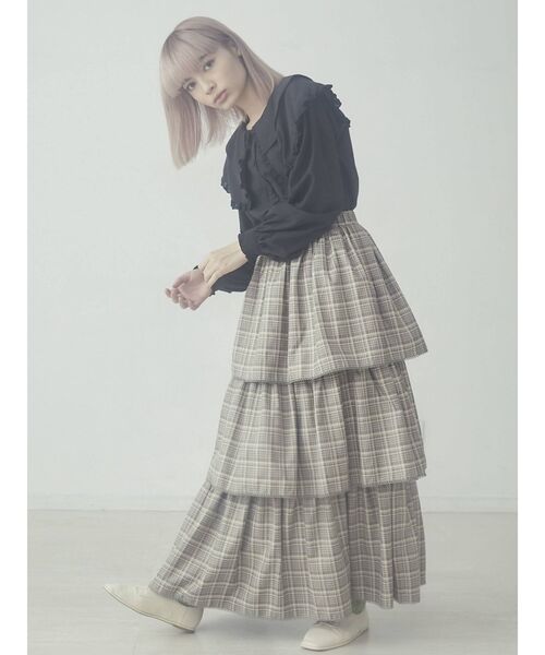 merry jenny（メリージェニー）の「チェックティアードスカート（スカート・レディース・ブラック/ベージュ/オレンジ・FREE）」の5枚目の写真