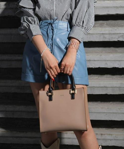 jouetie（ジュエティ）の「【jouetie/ジュエティ】カラーエッジ　スクエア ハンドバッグ（トートバッグ・レディース・オリーブ/ベージュ/オレンジ/ベージュ系その他/ブルー系その他/ブルー/アイボリー/ダークグリーン/ブラック/ワイン/ダークブラウン/グレイッシュベージュ・FREE）」の6枚目の写真