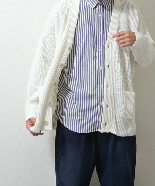 ZIP FIVE（ジップファイブ）の「【ZIP FIVE】ふんわり7Gあぜ編みオーバーサイズカーディガン（カーディガン/ボレロ・メンズ・ライトグレー/グレイッシュベージュ/ブラック/オフホワイト/オリーブ/ブルー/ネイビー/モカ/ブルー系/グリーン/イエロー/レッド/ダークグリーン/グリーン系/アイボリー・LARGE/MEDIUM/X-LARGE）」の17枚目の写真