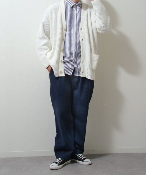 ZIP FIVE（ジップファイブ）の「【ZIP FIVE】ふんわり7Gあぜ編みオーバーサイズカーディガン（カーディガン/ボレロ・メンズ・ライトグレー/グレイッシュベージュ/ブラック/オフホワイト/オリーブ/ブルー/ネイビー/モカ/ブルー系/グリーン/イエロー/レッド/ダークグリーン/グリーン系/アイボリー・LARGE/MEDIUM/X-LARGE）」の18枚目の写真