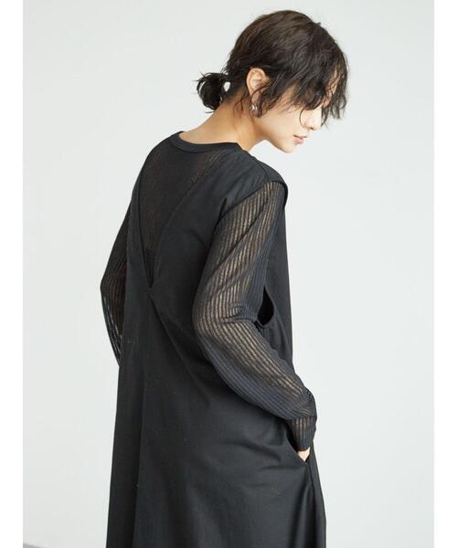 Sugar spoon（シュガースプーン）の「・SUGAR SPOON シアーストライプロンT＊（Tシャツ/カットソー・レディース・ブラック/ブラウン/カーキ/マスタード・FREE）」の21枚目の写真