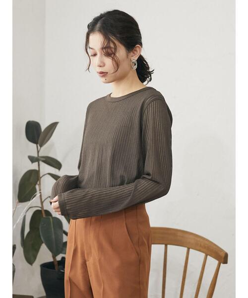 Sugar spoon（シュガースプーン）の「・SUGAR SPOON シアーストライプロンT＊（Tシャツ/カットソー・レディース・ブラック/ブラウン/カーキ/マスタード・FREE）」の5枚目の写真