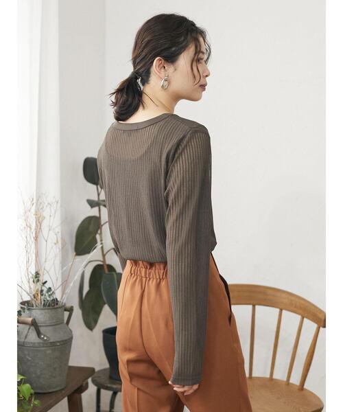 Sugar spoon（シュガースプーン）の「・SUGAR SPOON シアーストライプロンT＊（Tシャツ/カットソー・レディース・ブラック/ブラウン/カーキ/マスタード・FREE）」の9枚目の写真