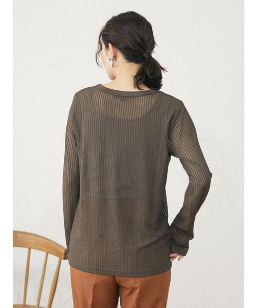 Sugar spoon（シュガースプーン）の「・SUGAR SPOON シアーストライプロンT＊（Tシャツ/カットソー・レディース・ブラック/ブラウン/カーキ/マスタード・FREE）」の22枚目の写真