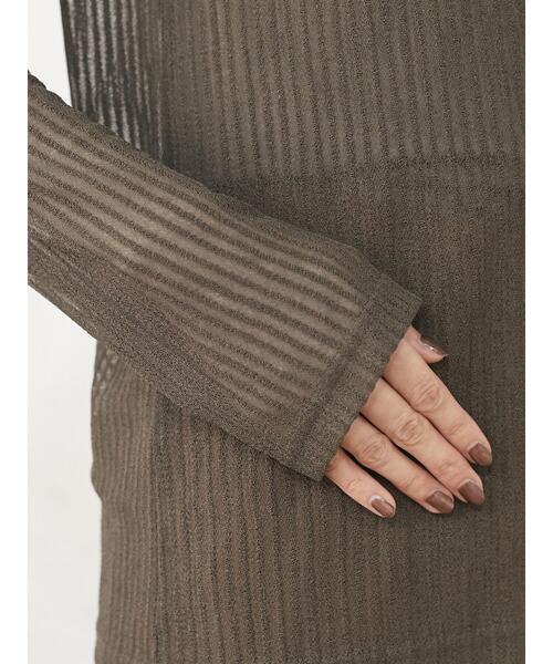 Sugar spoon（シュガースプーン）の「・SUGAR SPOON シアーストライプロンT＊（Tシャツ/カットソー・レディース・ブラック/ブラウン/カーキ/マスタード・FREE）」の6枚目の写真