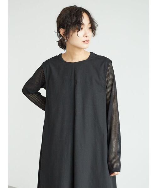 Sugar spoon（シュガースプーン）の「・SUGAR SPOON シアーストライプロンT＊（Tシャツ/カットソー・レディース・ブラック/ブラウン/カーキ/マスタード・FREE）」の7枚目の写真