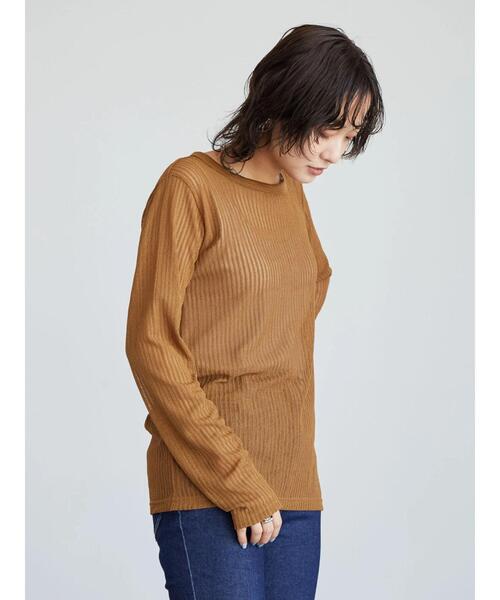 Sugar spoon（シュガースプーン）の「・SUGAR SPOON シアーストライプロンT＊（Tシャツ/カットソー・レディース・ブラック/ブラウン/カーキ/マスタード・FREE）」の19枚目の写真