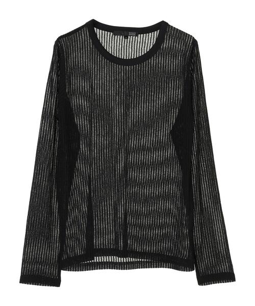 Sugar spoon（シュガースプーン）の「・SUGAR SPOON シアーストライプロンT＊（Tシャツ/カットソー・レディース・ブラック/ブラウン/カーキ/マスタード・FREE）」の20枚目の写真