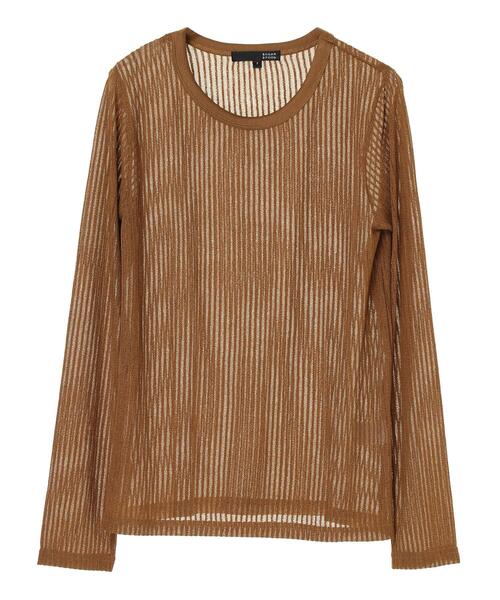 Sugar spoon（シュガースプーン）の「・SUGAR SPOON シアーストライプロンT＊（Tシャツ/カットソー・レディース・ブラック/ブラウン/カーキ/マスタード・FREE）」の16枚目の写真