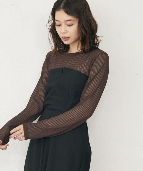 Sugar spoon（シュガースプーン）の「・SUGAR SPOON シアーストライプロンT＊（Tシャツ/カットソー・レディース・ブラック/ブラウン/カーキ/マスタード・FREE）」の3枚目の写真