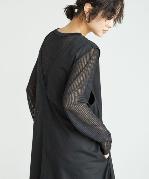 Sugar spoon（シュガースプーン）の「・SUGAR SPOON シアーストライプロンT＊（Tシャツ/カットソー・レディース・ブラック/ブラウン/カーキ/マスタード・FREE）」の2枚目の写真