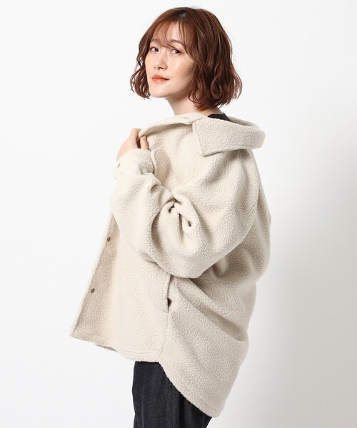 BASECONTROL（ベースコントロール）の「◆ボアフリース CPOシャツ風 カットソーブルゾン（ブルゾン・レディース・ブラック/ベージュ/アイボリー・99）」の2枚目の写真