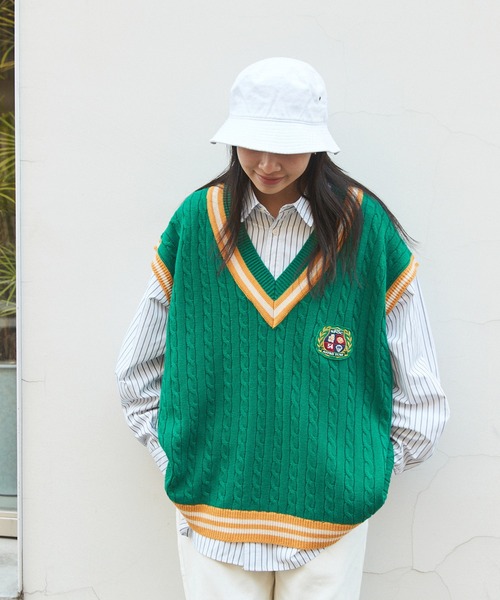 SPOC STORE（スポックストア）の「【SPOC STORE】配色チルデンニットベスト（ベスト・メンズ・ネイビー/グリーン/アイボリー・M/L）」の12枚目の写真