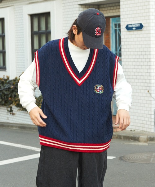 SPOC STORE（スポックストア）の「【SPOC STORE】配色チルデンニットベスト（ベスト・メンズ・ネイビー/グリーン/アイボリー・M/L）」の22枚目の写真